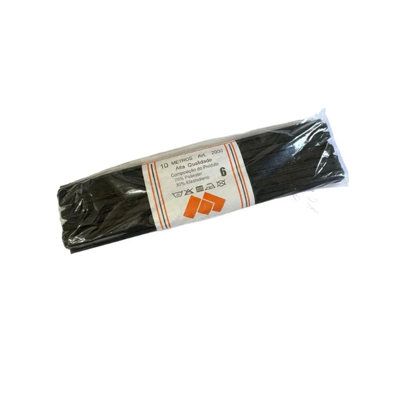 Kit 3un Elástico chato N6- 0.4mm Preto de 10 metros cada