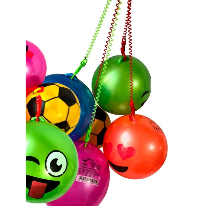 Kit 50 Un Bola De Vinil Com Cordão Mola Borracha Chaveiro
