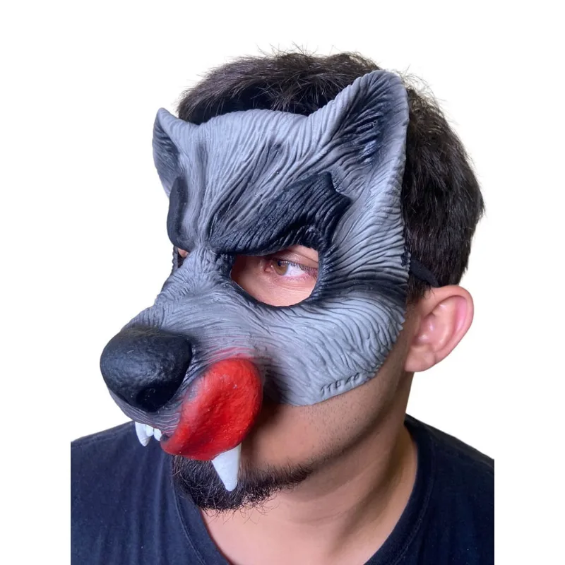 Mascara Lobo mau com língua Fantasia látex adulto/infantil