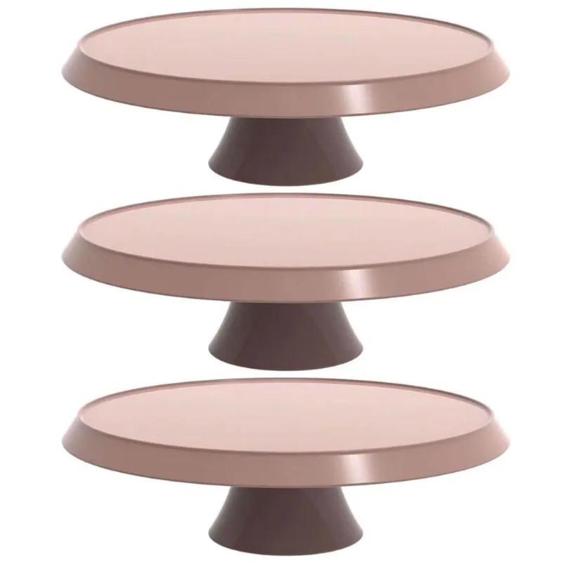 Kit 3 Bases Porta Bolos Tortas Doces 28cm com Pedestal Bubble Crippa Boleiras Cor Amêndoa