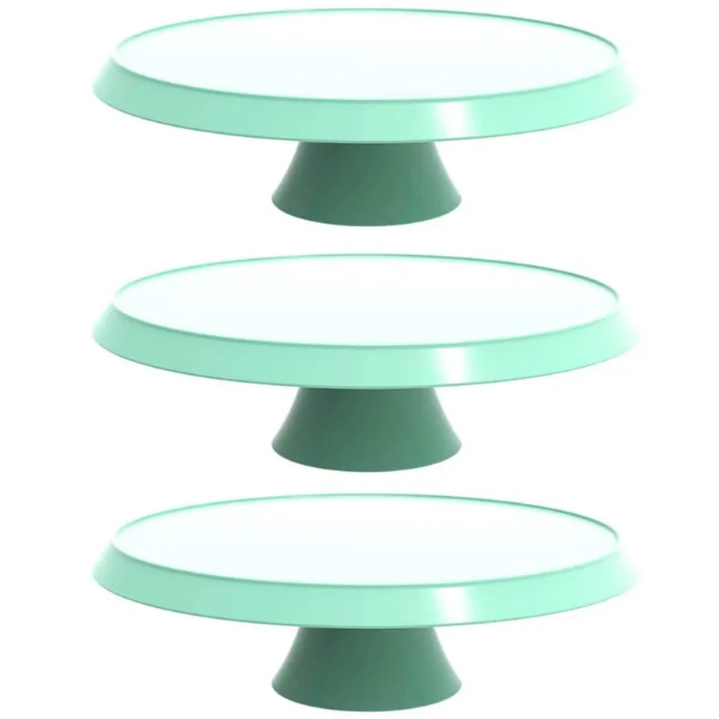 Kit 3 Boleiras com Pedestal Verde Menta Pratos para Bolos 28cm Balcões de Confeitarias Eventos