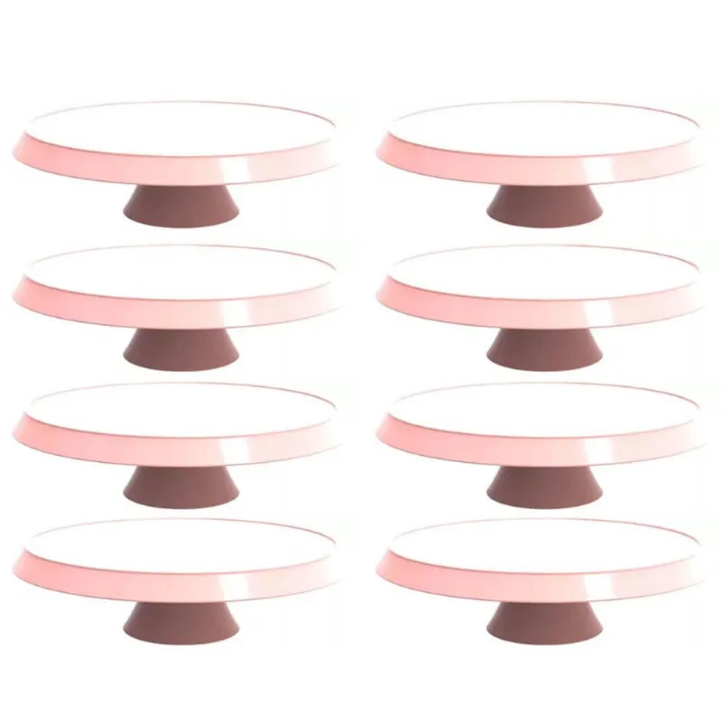 Kit 8 Bases Porta Bolos Rosa Himalaia 30cm com Pé Bubble Crippa Suporte Tortas Doces