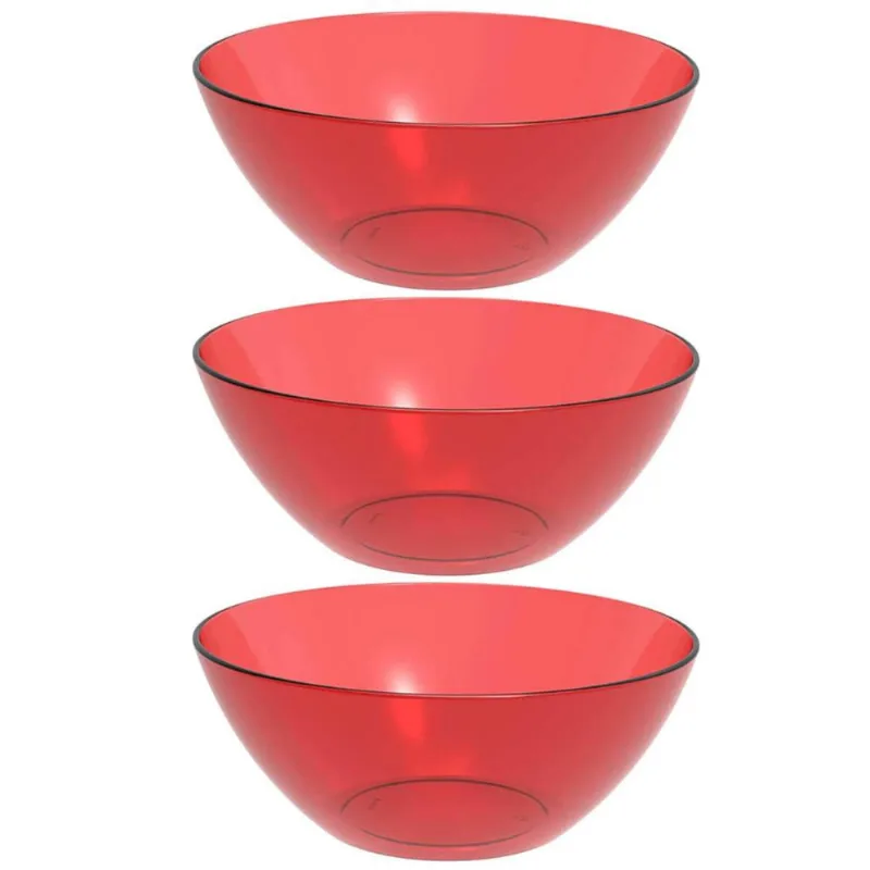 Kit 3 Tigelas Pequena Vermelha Travessa 2,3L Servir Salada Redonda Sobremesa Translúcida Crippa