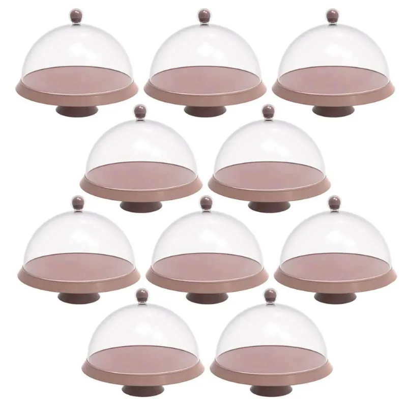 Kit 8 Porta Bolos 25cm Bubble com Cúpula e Pé Crippa Amêndoa Padaria Hotel Confeitaria