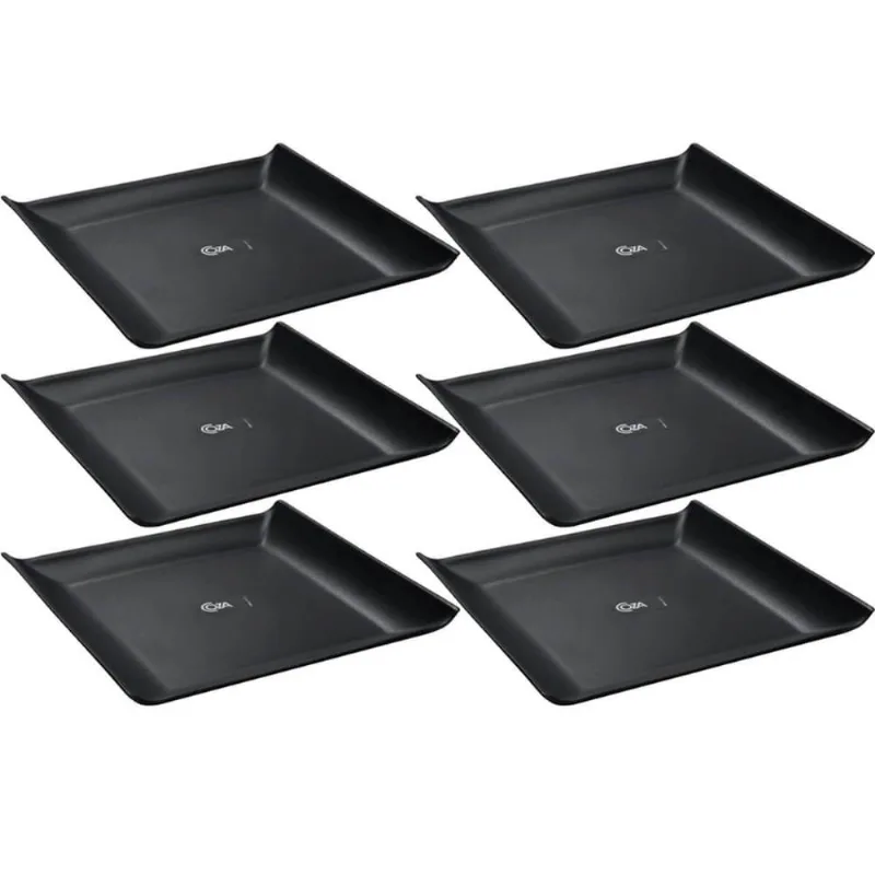 Kit 6 Bandejas Quadradas Preta 20,6cm Prato Cosy Petiscos Sa