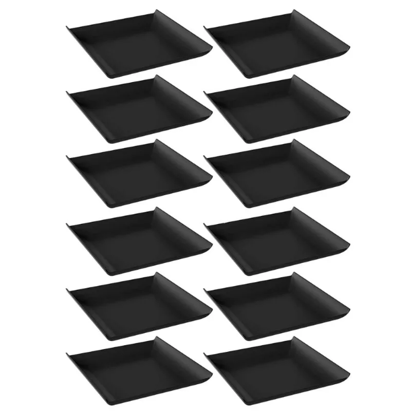 12 Pratos Quadrados 16cm Pretos Pequenos Plástico Cozy Coza Frutas Frios