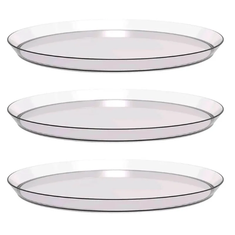 Kit 3 Bandejas Redondas 34cm Glassy Crippa Transparente Serv