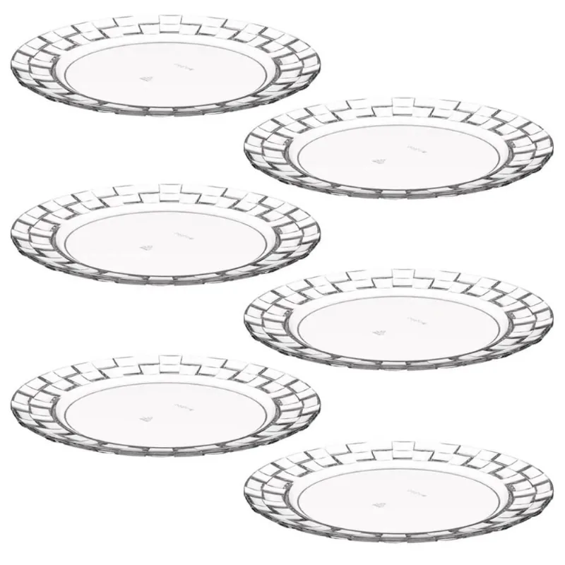 Conjunto 6 Pratos Médios Plástico Transparente Lanches Sobre