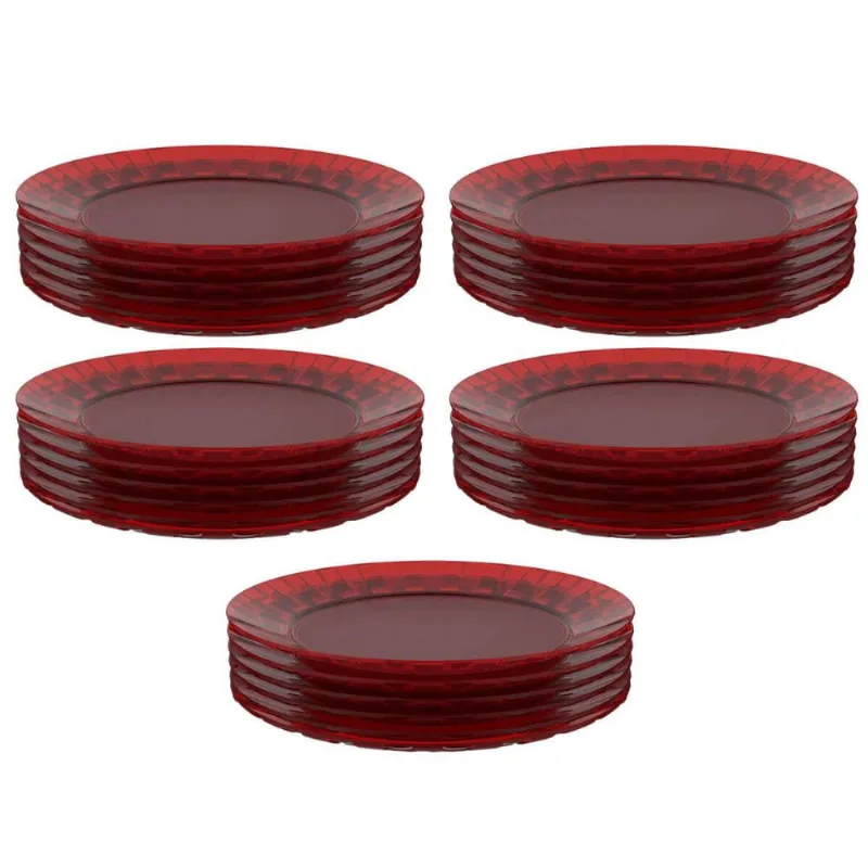 Conjunto 30 Pratos Plásticos Vermelhos Mesa Posta Eventos Ba