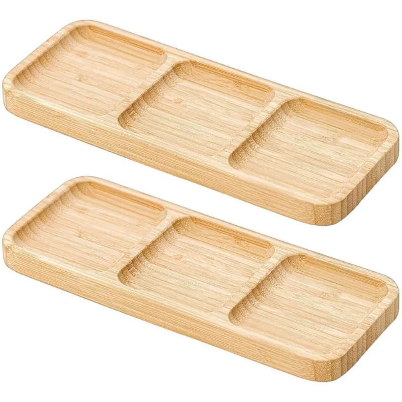 Kit 2 Petisqueiras 3 Divisórias 25x10cm Bandeja de Bambu Ent