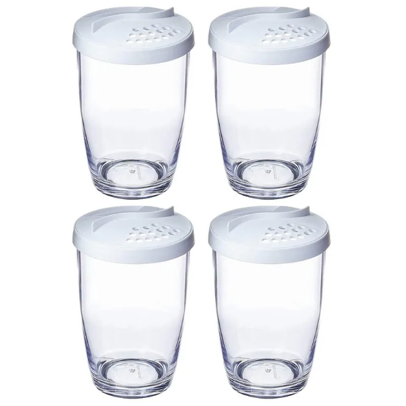 Kit 4 Queijeiras Farinheiras Plásticas com Tampa 350ml Brancas Ou Restaurante Buffet