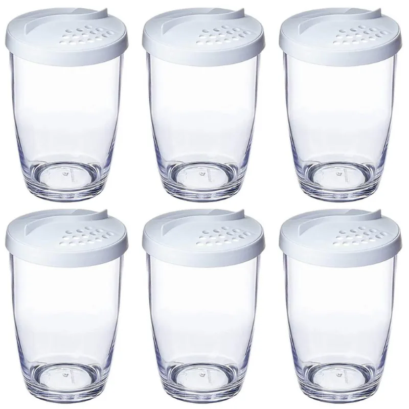 Kit 6 Porta Queijo Farinha Temperos 350ml Farinheiro Branco Ou Buffet Restaurante Plástico com Tampa
