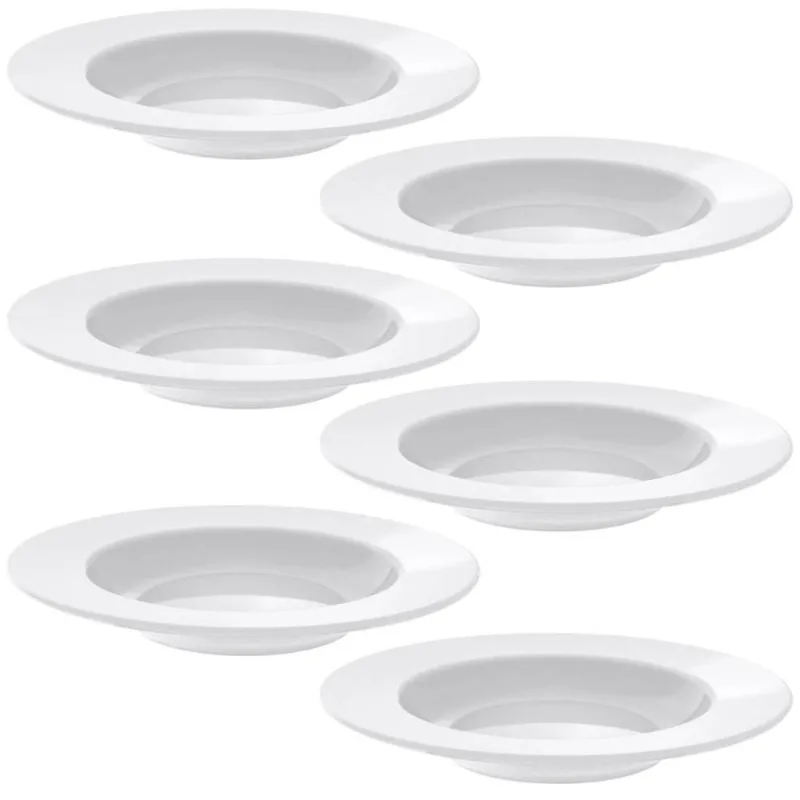Jogo 6 Pratos Fundos Tramontina Porcelana 23cm Aba Larga Branco Maria Augusta
