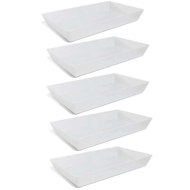 Kit 5 Travessas Melamina Brancas 53x32cm Restaurante Buffet Servir Salada Massa Carne