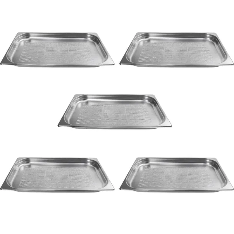 Kit 5 Cubas Gastronômicas Perfuradas 5,35l Inox 1/1 40mm Restaurante Buffet Cozinha Industrial