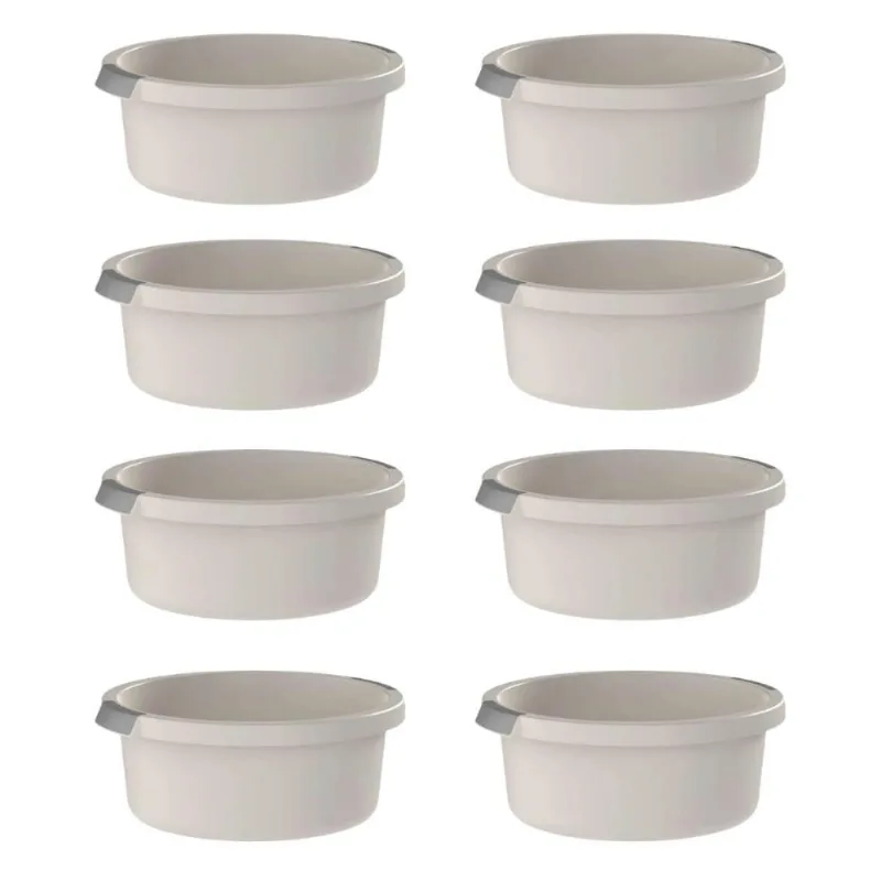 Kit 8 Bacias Flow OU 5L Bege com Pega Ergonômica Lavanderia Cozinha Limpeza