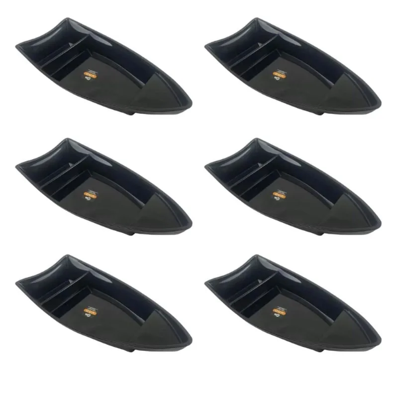 Kit 6 Barcas Sushi Comida Japonesa Oriental 27,5x13cm Plástica Divisórias Preto Uno Coza