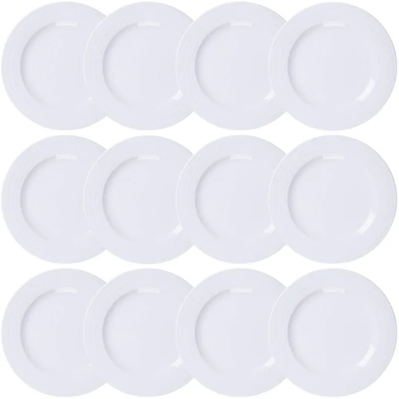 Kit 12 Pratos de Porcelana Branco 27cm Raso Tramontina Vibrare Aba Larga Mesa Posta