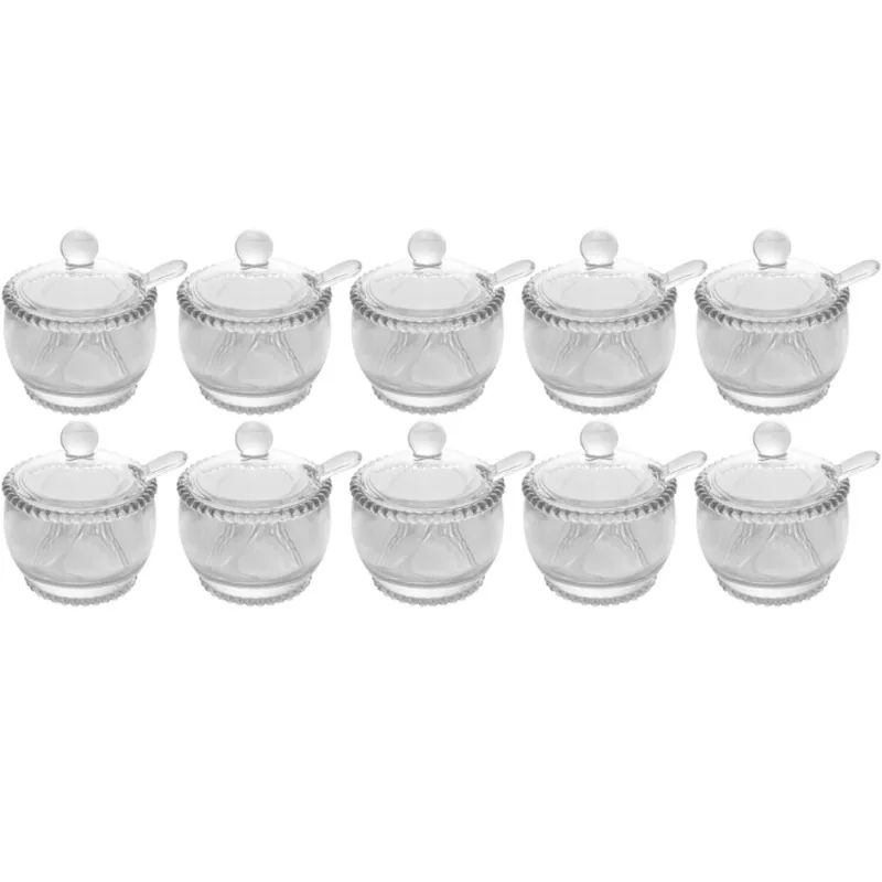 10 Açucareiros Vidro Cristal para Hotéis Colher 200ml Wolff Pearl Porta Açúcar de Mesa