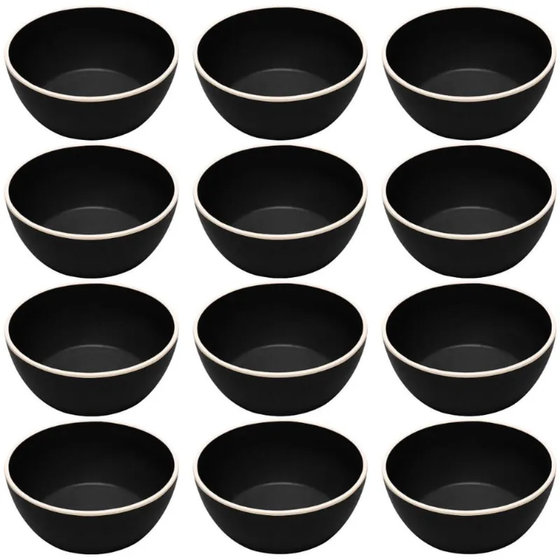Kit 12 Bowls Melamina 600ml Preto Tigela Wolff Class Sobremesa Cumbuca Porções