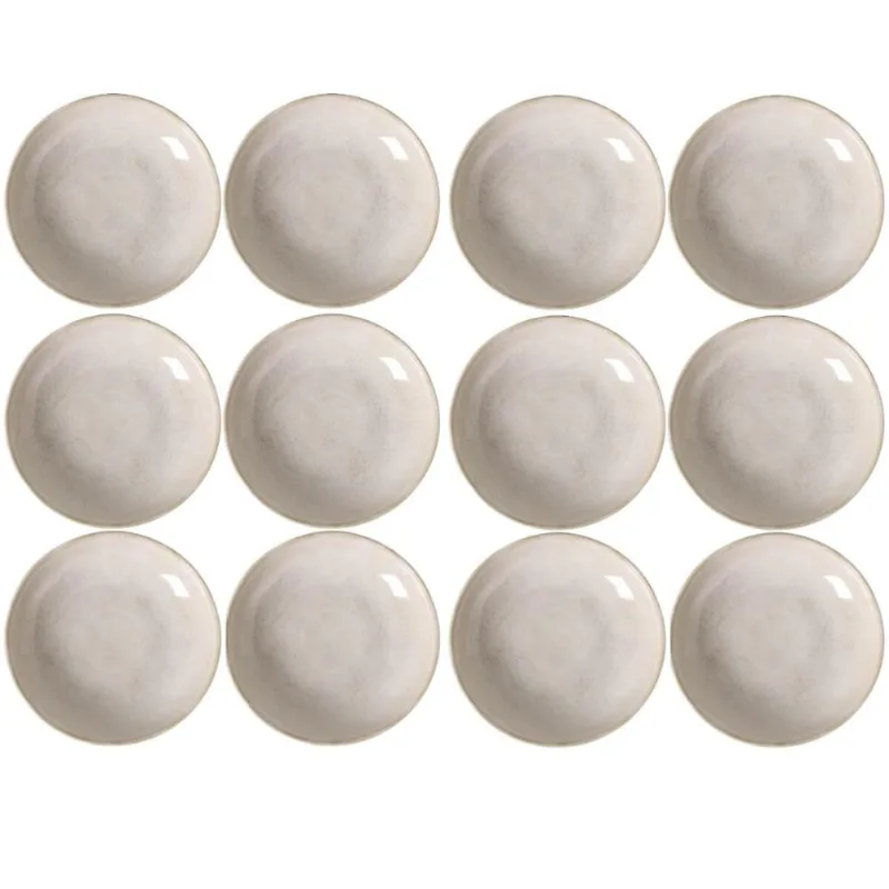 Jogo 12 Pratos Bio Latte Porto Brasil 22cm Fundo Rústico Off White Mesa Posta Jantar