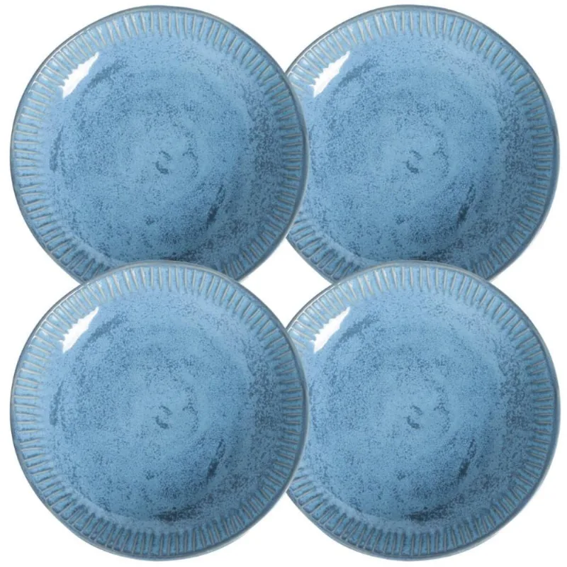 Jogo 4 Pratos Fundos 22,5cm Cerâmica Azul 830ml Linhas Breeze Porto Brasil Mesa Posta Sopa Massa Jan