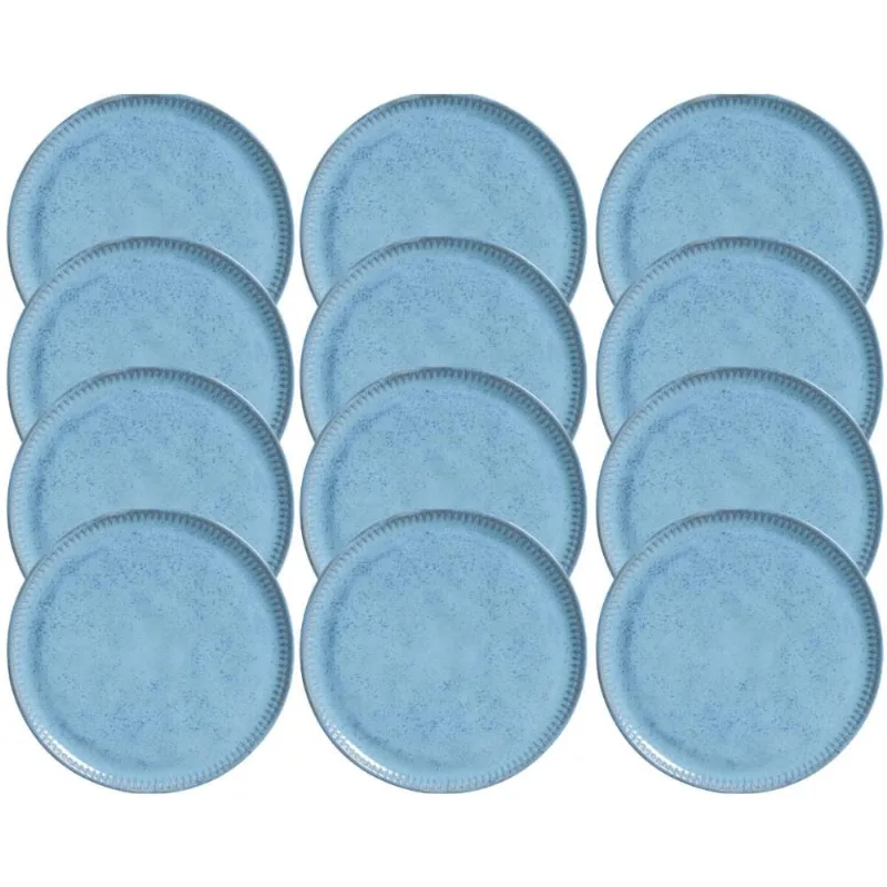 Jogo 12 Pratos Rasos de Sobremesa 21cm Azul Linhas Breeze Porto Brasil Petit Gâteau Brownie