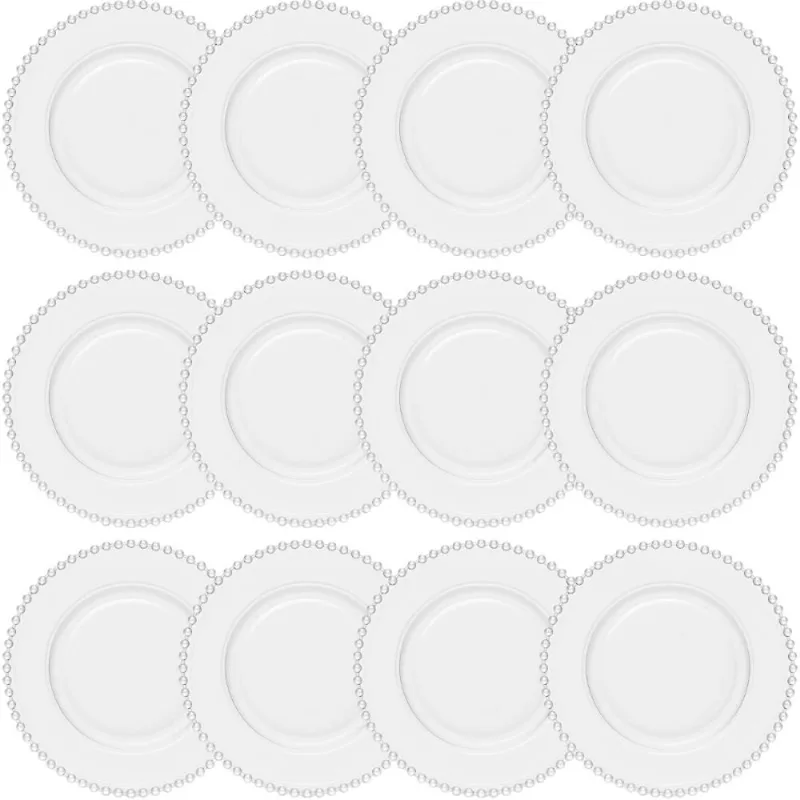 Conjunto 12 Pratos Rasos 28cm de Jantar Cristal Transparente Pearl Wolff Redondos