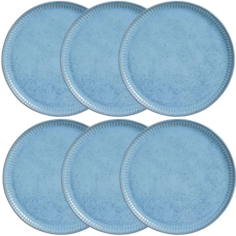 Conjunto 6 Pratos Rasos 27,5cm Linhas Breeze Cerâmica Azul Porto Brasil Almoço Jantar Mesa Posta