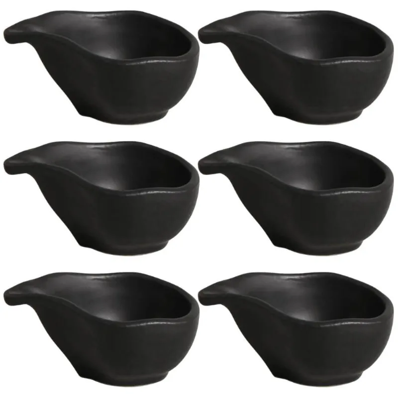Kit 6 Molheiras 40ml Cerâmica Oval 8x6cm Orgânico Preto Matte Porto Brasil Caldas Shoyu