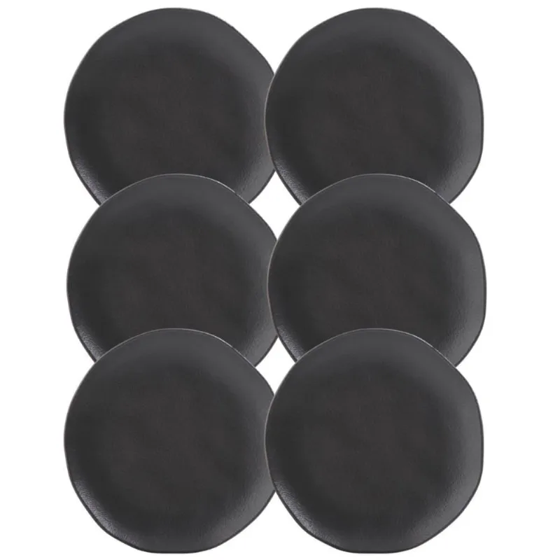 Jogo 6 Pratos Sobremesa 19cm Cerâmica Orgânico Preto Fosco Porto Brasil Mesa Posta