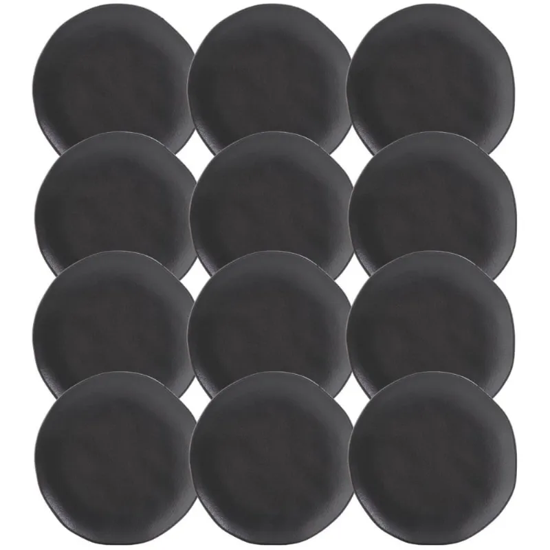 Jogo 12 Pratos de Sobremesa Porto Brasil 19cm Cerâmica Preto Fosco Mousse Petit Gâteau Brownie