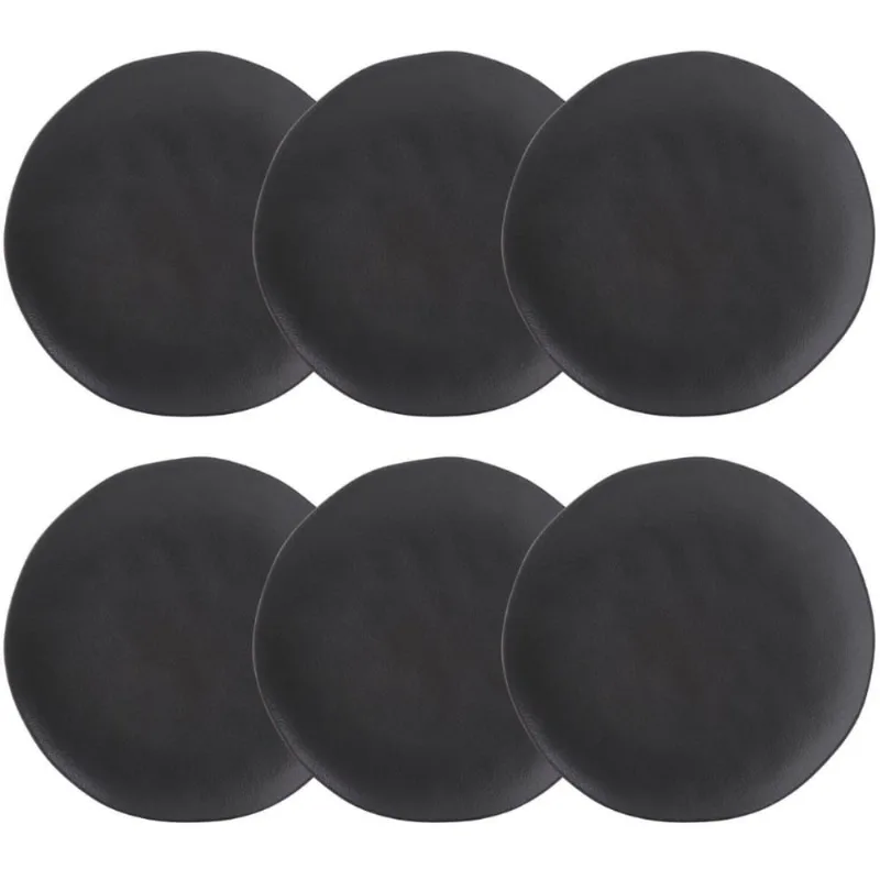 Conjunto 6 Pratos Rasos Cerâmica Orgânico Preto Matte 26,5cm Porto Brasil Mesa Posta Jantar Almoço