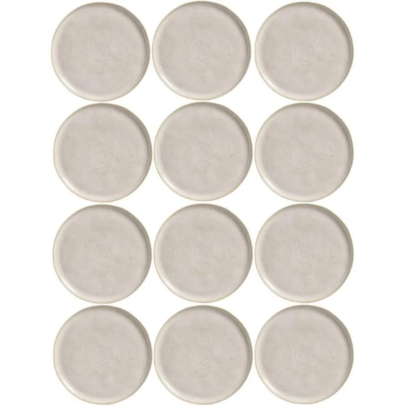 Kit 12 Pratos Rasos Bio Latte 27cm Cerâmica Stoneware Off White Mesa Posta