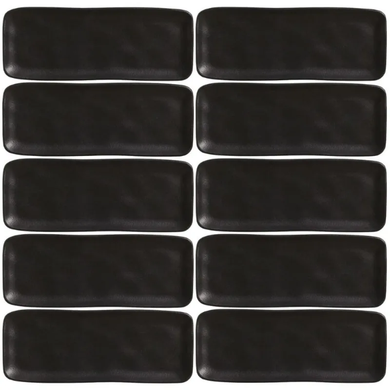 Kit 10 Travessas Cerâmica 33x13cm Preto Restaurante Sushi Orgânica Bandejas Pratos