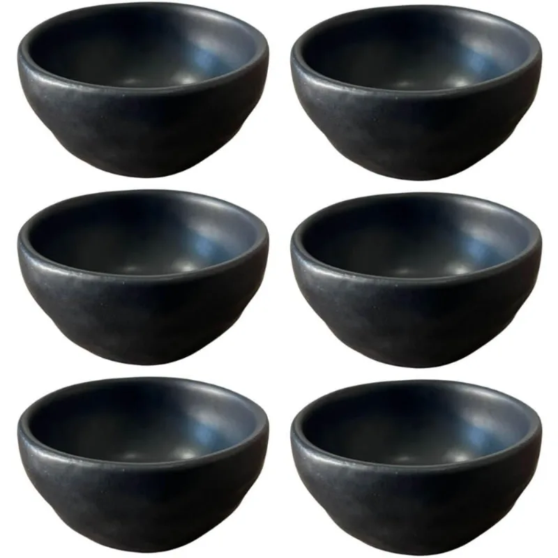 Kit 6 Ramekins Cerâmica 6,5x3cm Molheira 50ml Shoyu Orgânico Preto Matte Porto Brasil