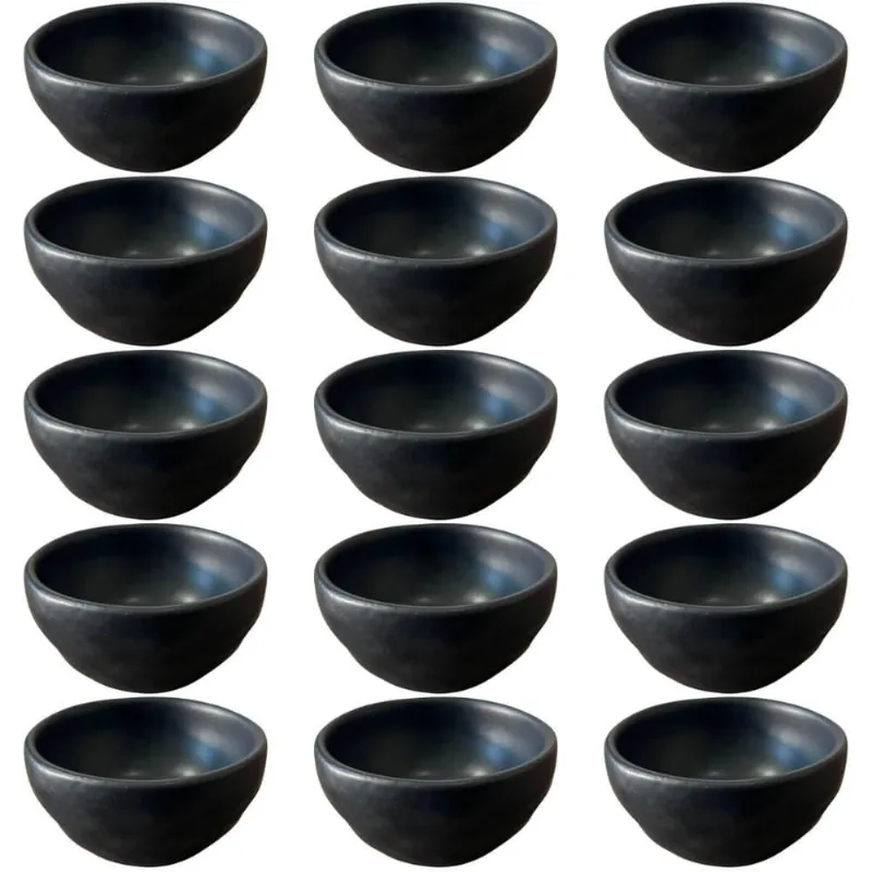 Kit 15 Ramequins Molheira 50ml Cerâmica Orgânico Preto Buffet Restaurante Porto Brasil