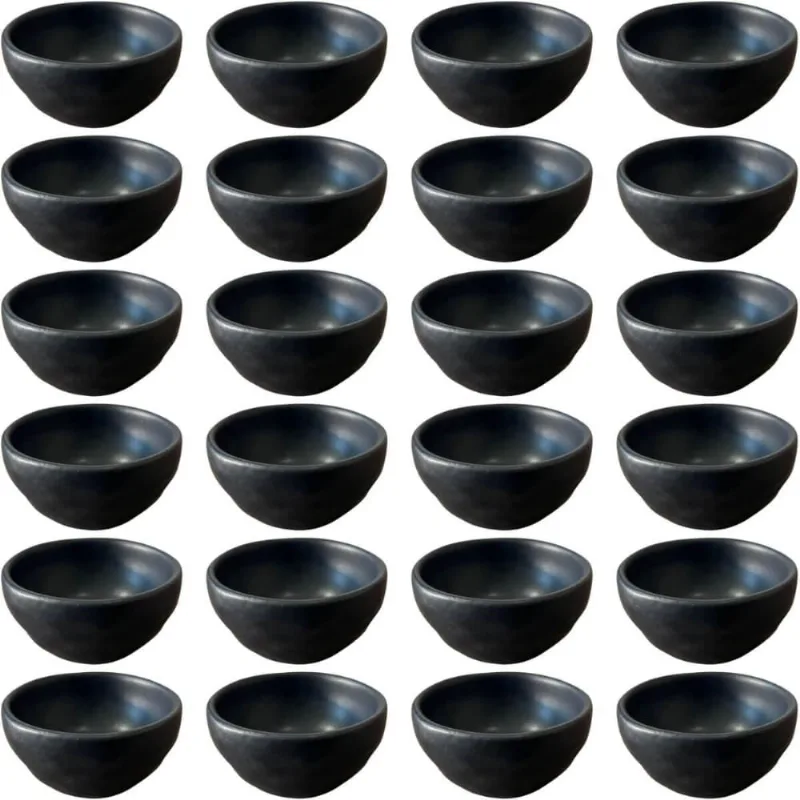 Kit 24 Ramequins 50ml Orgânico Preto Cerâmica Molheira Porto Brasil Sushi Bar