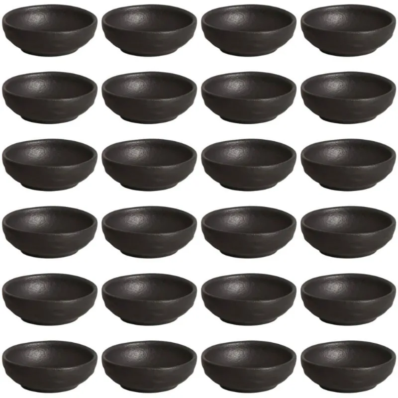 Kit 24 Ramequins 70ml Cerâmica Orgânico Preto Matte Restaurante Porto Brasil
