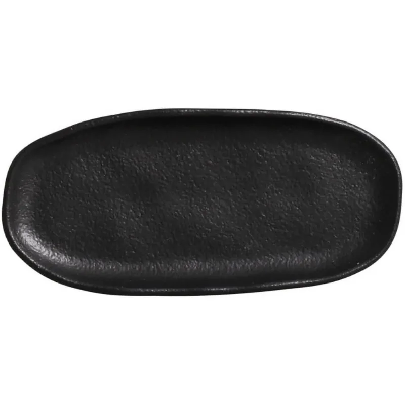 Kit 15 Travessas Cerâmica para Sushi 16,5x8cm Orgânico Preto Fosco Restaurante Porto Brasil