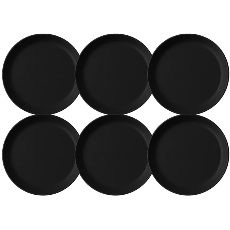 Jogo 6 Pratos Rasos Redondos 25cm Pratos Plástico Preto Servir Lanches Petiscos Coza