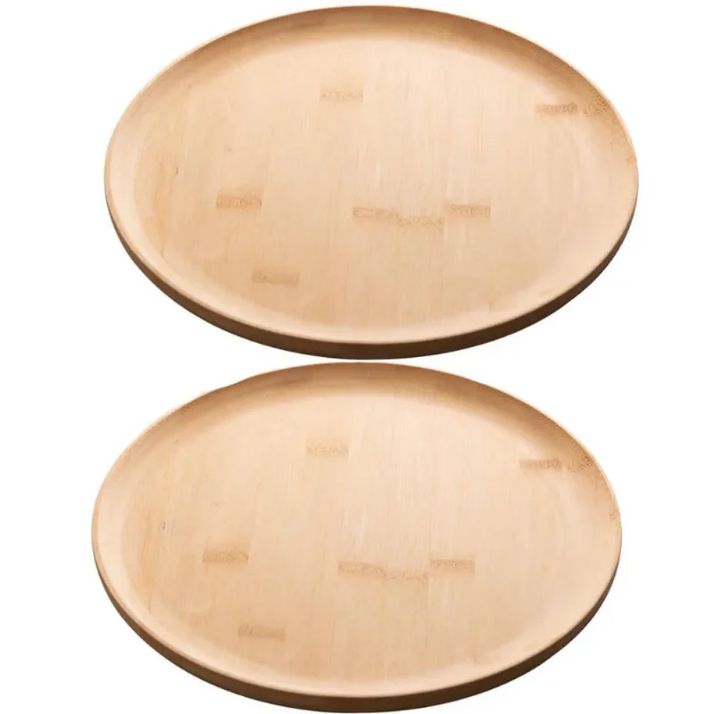 Kit 2 Pratos De Bambu 27cm Lyor Rasos Bandejas Redondas Buffet Servir Mesa Posta