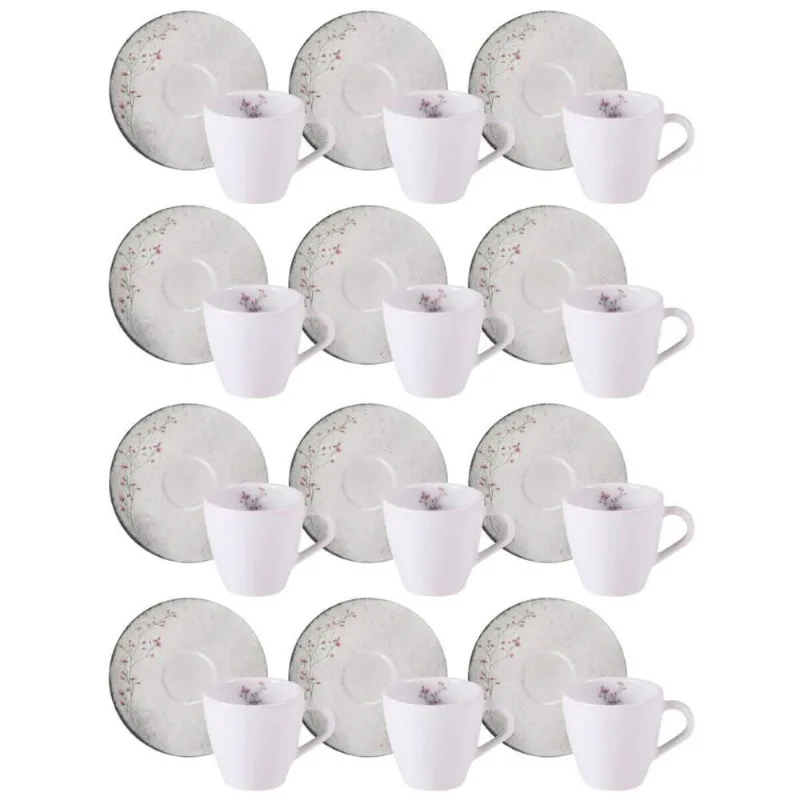 Conjunto 12 Xícaras e Pires Porcelana 200ml Floralis Tramontina Branco Chá Café