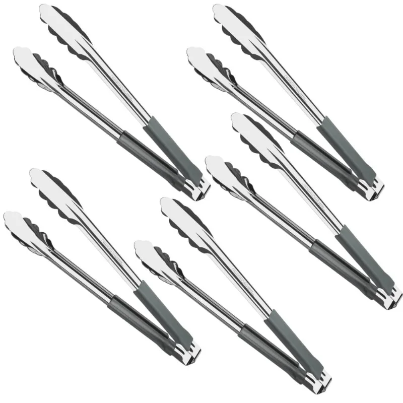 Kit 5 Pegadores Inox 30cm Tramontina Utilitá Cabo Emborrachado Cinza Carne Legumes