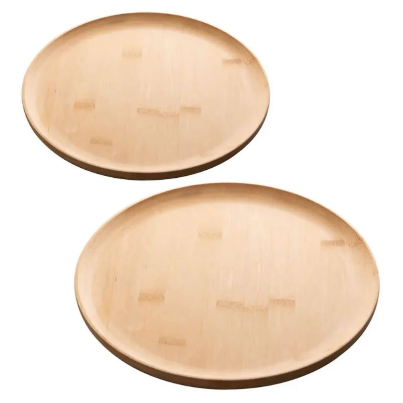 Kit 2 Pratos de Bambu Rasos 18cm e 27cm Lyor Bandeja Redonda Petisqueira Servir Decorar