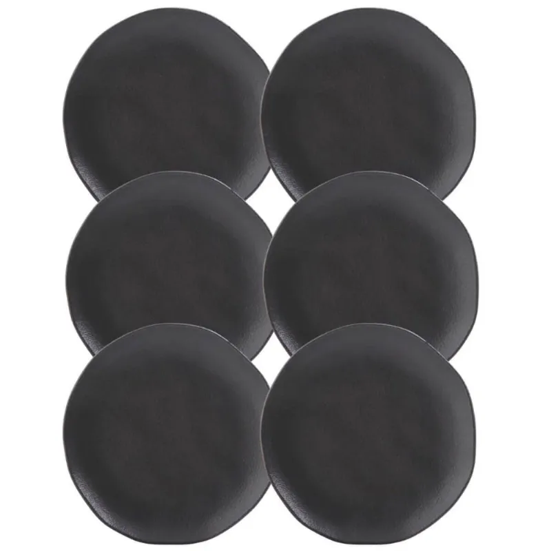 Kit 6 Pratos Orgânicos 19cm Preto de Cerâmica Stoneware Sushi Sashimi Porto Brasil