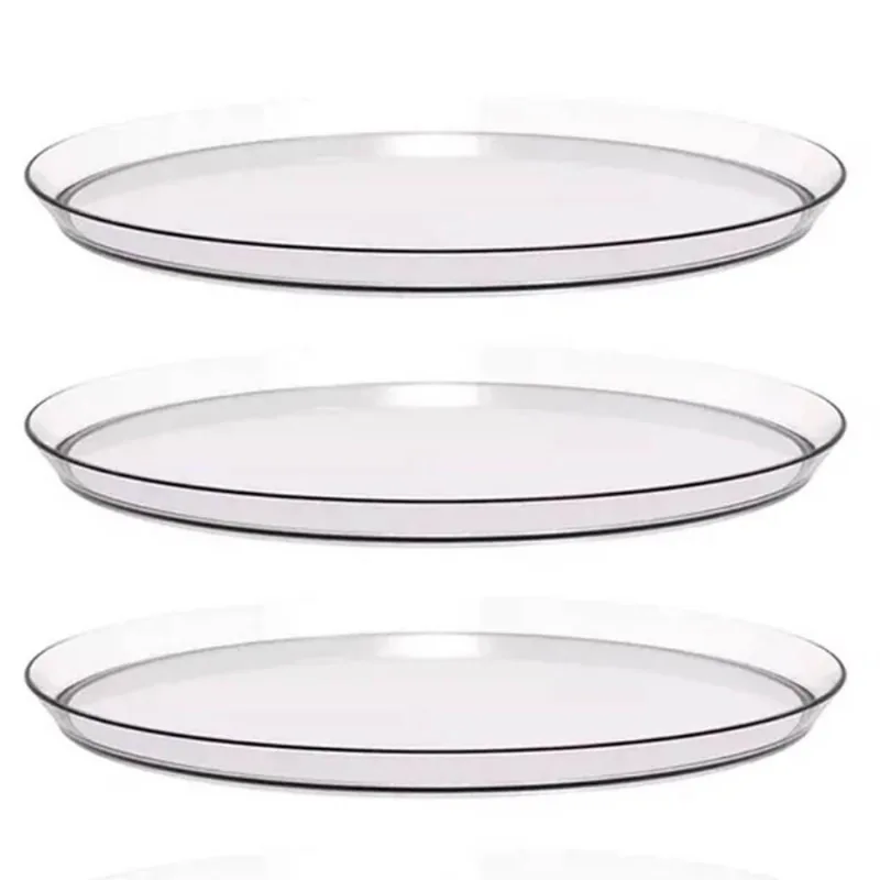 Kit 3 Bandejas Redondas para Servir 28cm Transparente Restaurante Bar Lanchonete Crippa