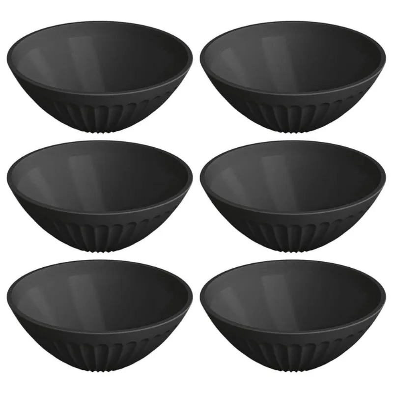 Jogo 6 Tigelas Bowl Plástico 400ml Preto 14x6cm Cumbuca Servir Sobremesas Frutas