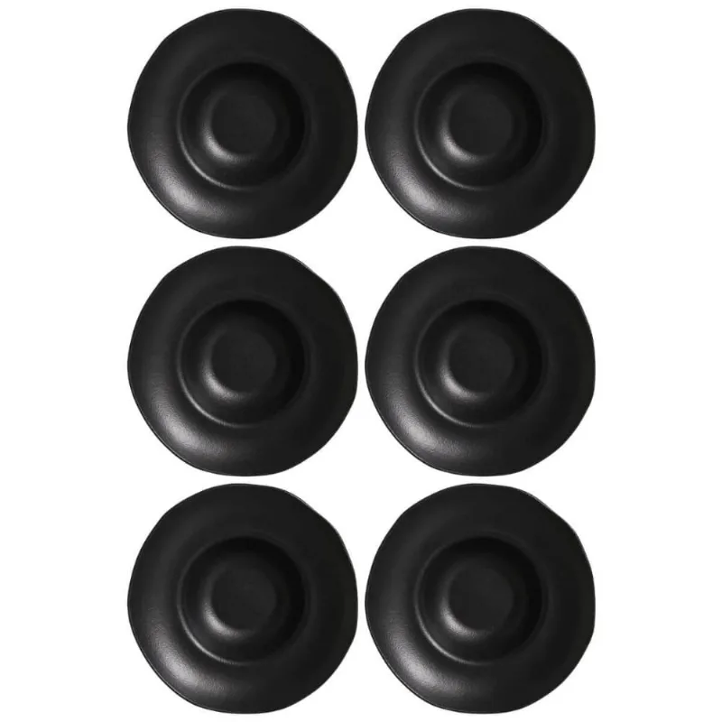 Conjunto 6 Pratos para Massa Cerâmica Porto Brasil Preto Matte 450ml Servir Mesa Posta