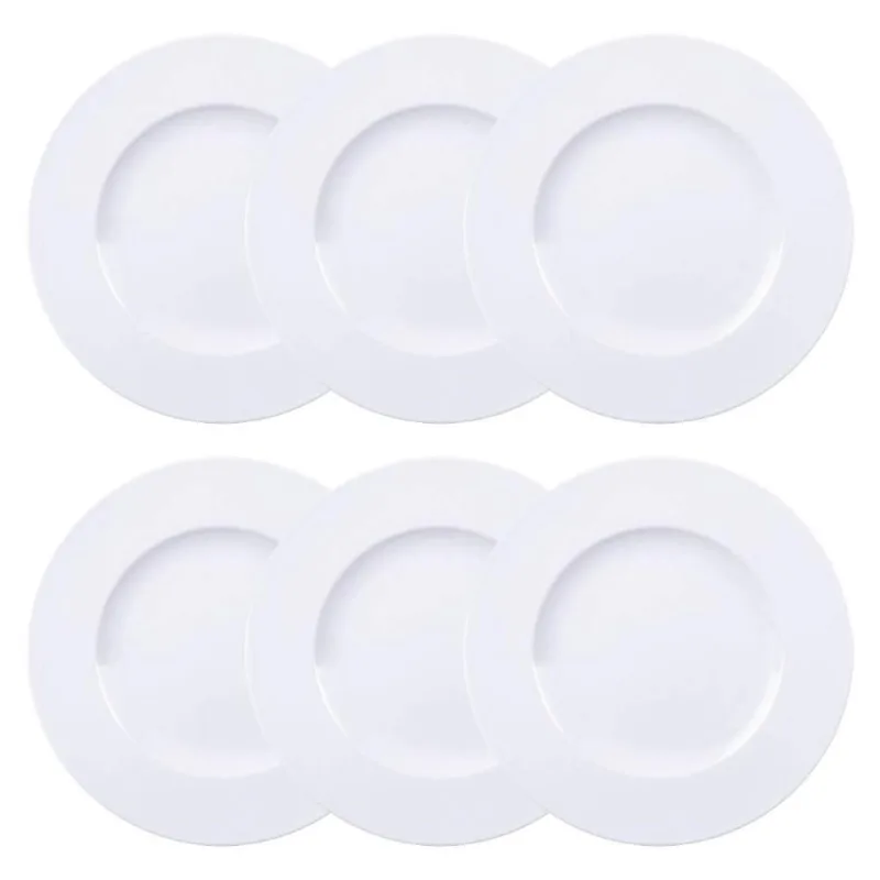 Jogo 6 Pratos de Jantar Rasos Porcelana Branco 27cm Maria Augusta Tramontina Aba Larga